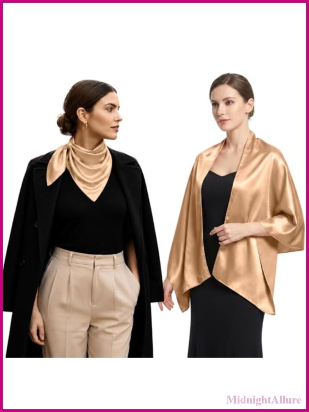 Satin Chiffon Shawl & Square Scarf 2Pc Set Oversized Wrap Women Wedding